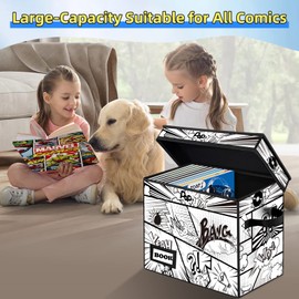 YNSZAS Comic Book Storage Box, 15.8" X 7.8" X 11.8", Heavy Duty Collapsible Holds 160-180 Comic Book Bin Container Holder Shelf (Cartoon Bombs)