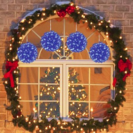 LAMPHOME Christmas Window Lights, Christmas Lights Indoor Cherry Blossom Sphere Light Ball, Lighted Ball Hanging Ornament Light with 200 LED Bulbs for Outdoor Christmas Decoration,Blue