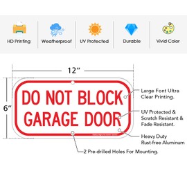 Faittoo (2 Pack) Do Not Block Garage Door Sign, No Parking Sign, Rust Free .40 Aluminum 12 x 6 Inches, UV Protected, Weather Resistant, Waterproof, Durable Ink，Easy to Mount
