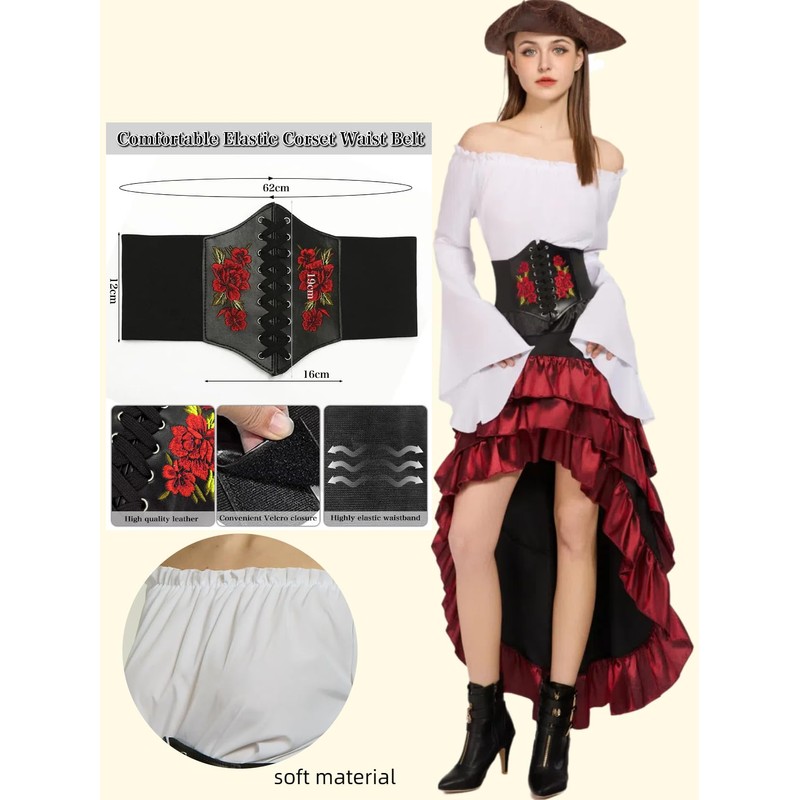 Women's Pirate Costumes Dress Renaissance Top Pirate Skirt with Corset
