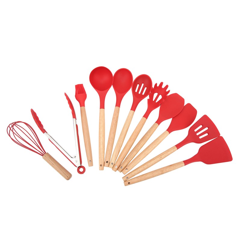 12 PCS Kitchen Cooking Utensils Set Ergonomic Wooden Handle Silicone