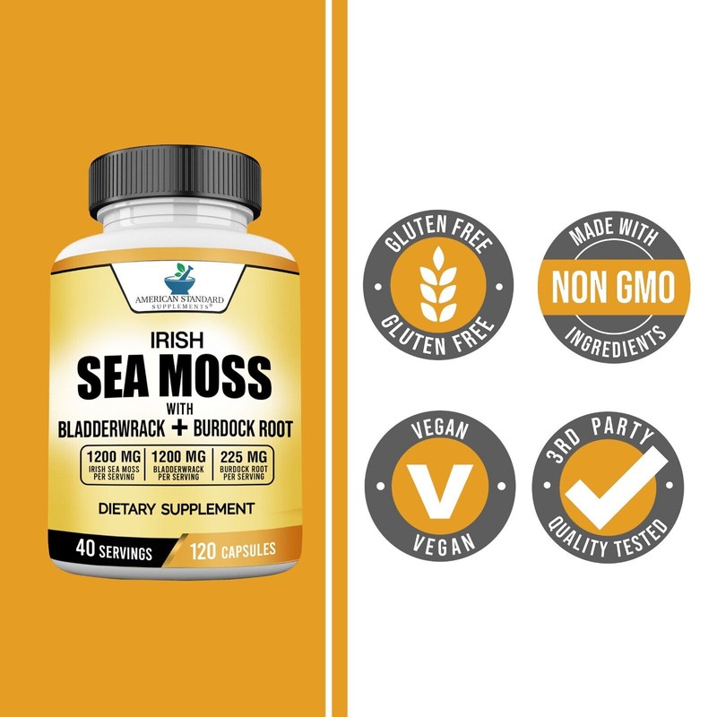 American Standard Supplements Irish Sea Moss 1200mg, Bladderwrack 1200mg and