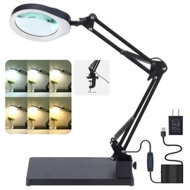 YOCTOSUN 10X Magnifying Glass Lamp with 6 Color Modes Stepless Dimmable, 96 LEDs and 5" Real Glass Lens, Adjustable Swivel Arm Desk Magnifier with Light and Stand for Crafts Hobby Close Work