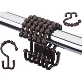 Resze 12 PCS Black Plastic Double Shower Curtain Hooks, Multi-Functional Rings for Bathroom Shower Curtain,Shower Curtain Liner and Kitchen Supplies, etc.