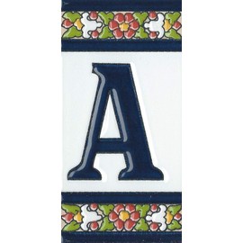 Spanish Floral Letter Ceramic Tiles with Frame - Letter A
