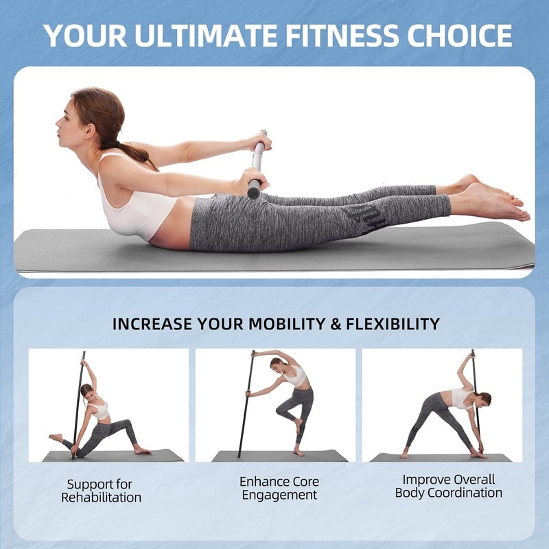 Adjustable Yoga Stick (30/45/60 in), Fully Foam-Sleeved Steel Stretching &