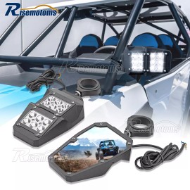 RI UTV 1.75"-2" Rear View Side Mirrors Kit with LED Rock Light For Polaris RZR XP