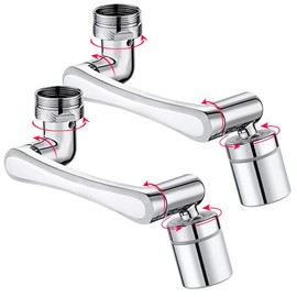 YRAKOZIN [Pack of 2] 1440 Degree Rotating Multifunctional Extension Tap, Tap Attachment with 2 Adjustable Aerators for Kitchen, Bathroom, 1080° Tap Extension with Aerators - Silver