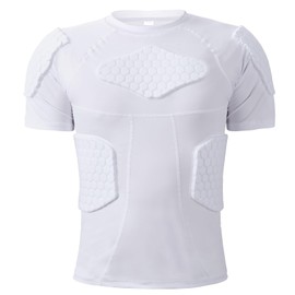 Zicac Men's Padded Compression Shirt 6 Pads Football Rib Protectors Chest Rib Protective Gear Heart Rash Guards for Football Baseball Paintball
