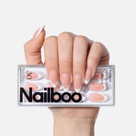 Nailboo Press On Nails, Salon-Quality Reusable Fake Nails for Fast DIY Manicure with Strong Hold Nail Glue for Press Ons, Nail File, & Alcohol Prep Pads, Frenchie
