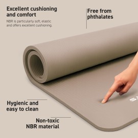 MSPORTS Thick Yoga Mat Premium Non Slip – Extra Comfortable Exercise Mat for Home Workouts, Pilates, Stretching & Gym – Cushioned NBR Foam, Yoga Mat with Strap, for Women & Men (Beige, 74. 5 x 32 x 0.6 in)