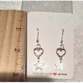 Unbranded Mother of Pearl Star Earrings W/Heart Connector w/Silverplated earwires NEW