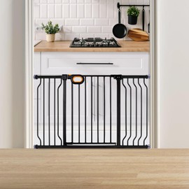 owlie Stair Baby Gate 57-66 Inch, Extra Wide Safety Gate for Baby Pet Adjustable Dog Gates Indoor Extra Wide Gates Pressure Mounted for Toddler Pet for House Stairway Doorway Black (30.5'' Tall)