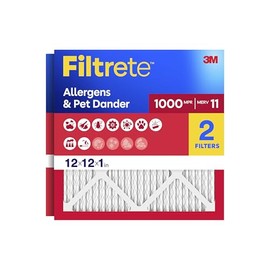 Filtrete 12x12x1 Air Filter, MERV 11, MPR 1000, Allergens & Pet Dander, 3-Month AC and Furnace Filters, Cleaner Air, Reliable Airflow, 2 HVAC Filters 