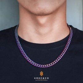 KRKC&CO 8mm Cuban Link Chains 18K Gold Plated Stainless Steel Anti-Tarnish Anti-Allergies Hip Hop Miami Rapper Chain Necklace for Men Homme (Colorful Gold, 18)