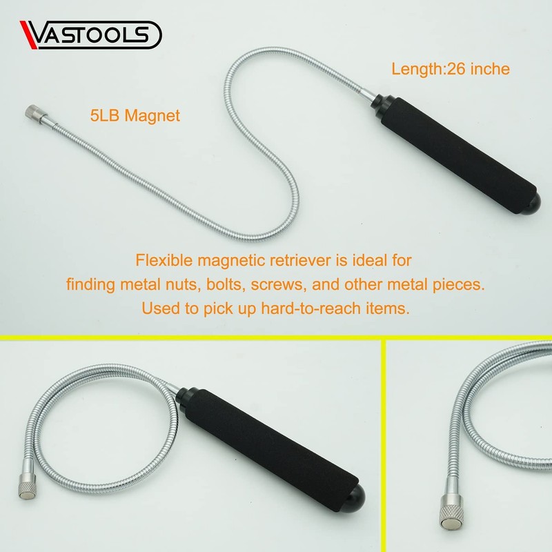 VASTOOLS Flexible Magnetic Pickup Tool Set, 2LB & 5LB, 25"
