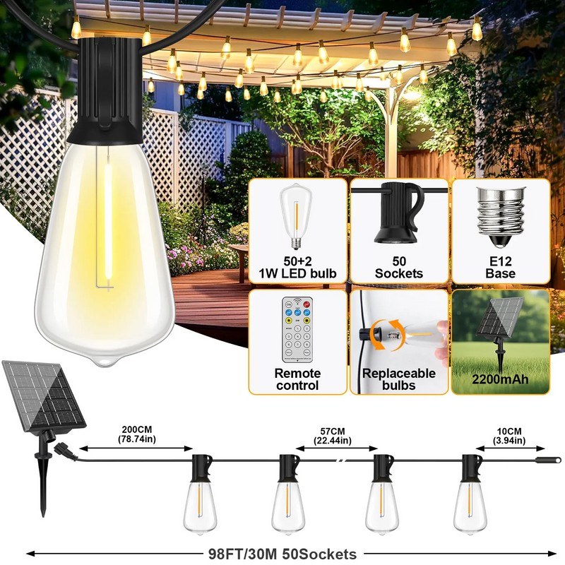 Solar String Lights for Outdoor Décor – Shatterproof Waterproof Patio
