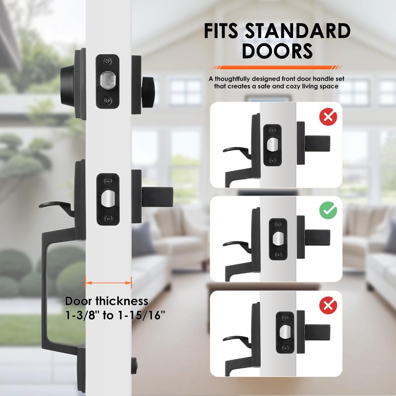 Haidms Black Front Door Handle and Deadbolt Set, Entry Door