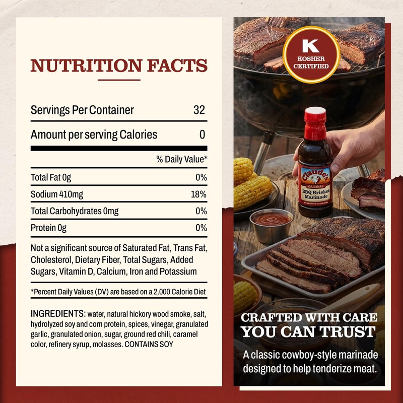 Claude's Original BBQ Brisket Marinade Sauce (Pack of 6, 16