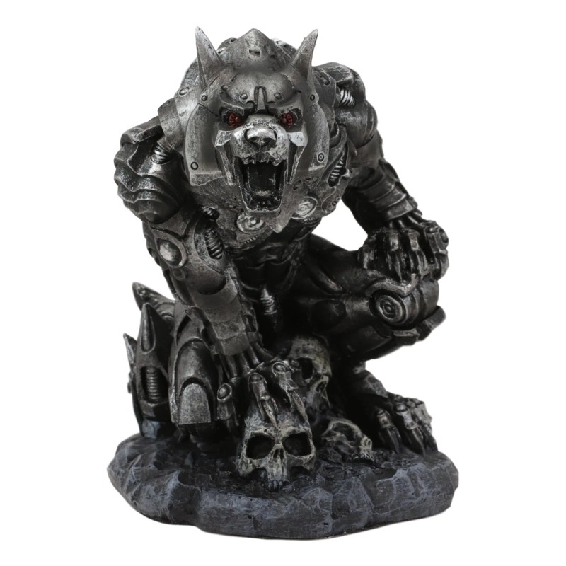 Ebros Gift Steampunk Robotic Werewolf Crushing Skull Statue Lycan Cyborg