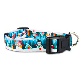 Limeloot Christmas Dog Collar, Adjustable Holiday Dog Collar in Small, Medium, and Large, Winter Collar for Boy and Girl Dogs, Snowman, Large