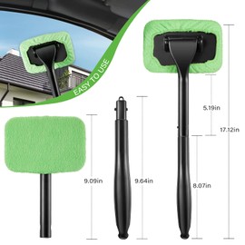 2 Pack Windshield Cleaning Tool Windshield Cleaning Wand Auto Window Cleaner with Detachable Handle, 8 Pieces Reusable Cloth Pads and 2 Pieces Spray Bottles for Car Interior (Blue, Green)
