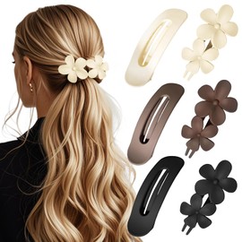 Hair Claws for Women 6 Pieces Side Slide Flat and Flower Hair Clips for Volume Strong Hold Non-Slip Grip Hair Claws for Women Girls Thick Thin Hair