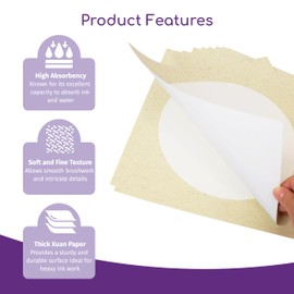 10-Sheets Soft Xuan Paper Raw Pre-Mounted, Raw Rice Paper for Painting Writing Drawing, Shikishi Paper for Chinese Calligraphy Paper Round, Chinese Brush Ink (9.84 x 10.63inch)