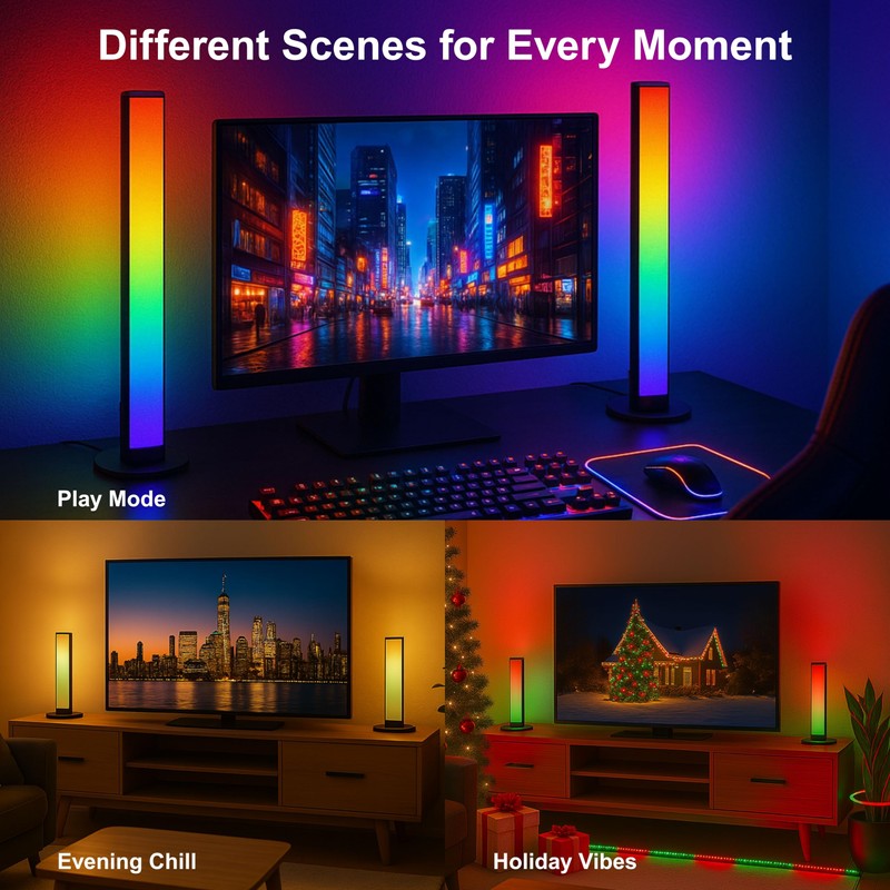 RGB Smart LED Desk Light Bars 2-Pack Music Sync Standing