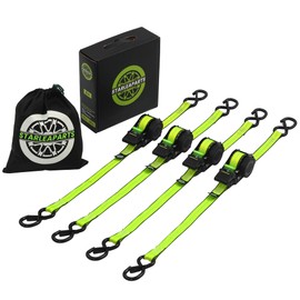 STARLEAPARTS Retractable Ratchet Straps (4PK 1.0INX12FT) - 1,500lb Break Strength, Heavy Duty with Rubber Coated Handle, Perfect for Motorcycle, Kayak and Trucks