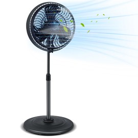 ARLIME Misting Pedestal Fan, 16 Inch Oscillating Ventilator with Hose Connector, 3 Micro-Mist Levels, 3 Speeds, Adjustable Height and CFGI Plug, Metal Standing Fan for Patio Backyard, Black