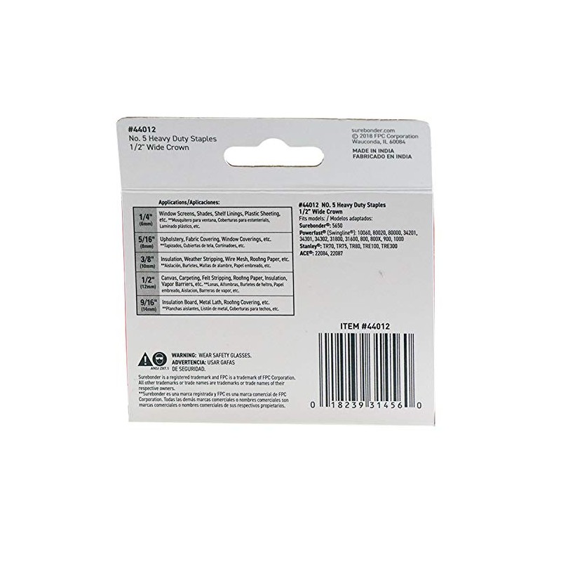 Surebonder #5 Staples 44012 Heavy Duty, Wide Crown, Swingline Type