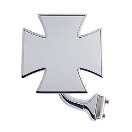 United Pacific-M1006 Chrome Iron Maltese Cross Style Mirror w/Curved Mounting Arm, 4"