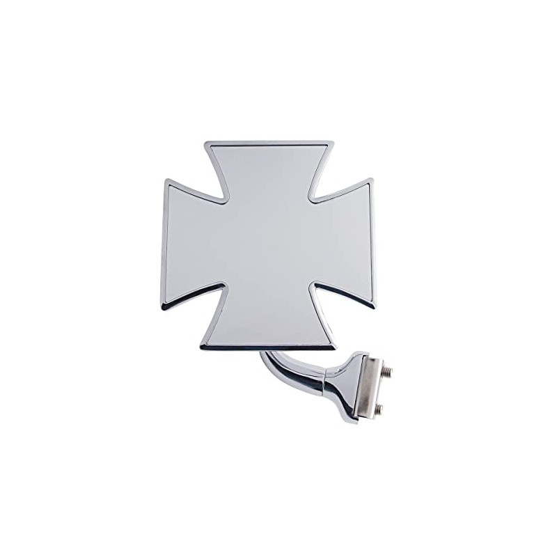 United Pacific-M1006 Chrome Iron Maltese Cross Style Mirror w/Curved Mounting