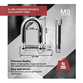 DOJA Industrial | STEEL SHACKLE M8 | PACK 5 | D links hook shackle clip for Punch bag Boxing Steel Chain | STRAIGHT GALVANISED STEEL SHACKLES for Heavy Duty Construction Marine shackles GYM hook
