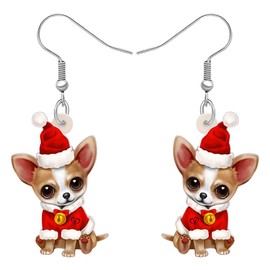 TIZURO Christmas Acrylic Cute Chihuahua Earrings Cartoon Puppy Pets Animals Fun Dangle Jewelry For Women Dog Mom Xmas Party Winter Gifts (Brown)