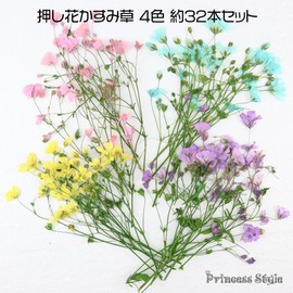Princess-style Pressed Flower Kasumi Grass Nail Parts, Resin, Enclosed Material, Set of 4 Colors