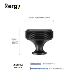 Rergy 10 Pack Knurled Matte Black Cabinet Knobs Round Kitchen Hardware Single Hole