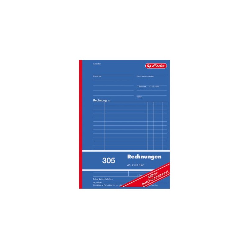 Herlitz 1932862 Invoice Book A5, 305 2 x 40 Sheets,