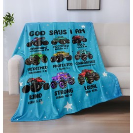 Monster Truck Blanket for Boys 60x50 Inch,Cartoon Cars Throw Blanket for Kids Teens,God Says I Am Cars Blanket Christian Inspirational Gift Soft Warm Fleece Throw for Bed Couch Sofa Decor