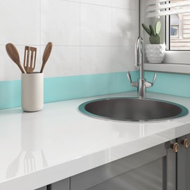 Wallercity Light Blue Peel and Stick Wallpaper Matte Border Stickers Countertops Contact Paper Self Adhesive Removable Wallpapers for Kitchen Floor Waterproof Corner Border Wallpaper 3.94" x 394''