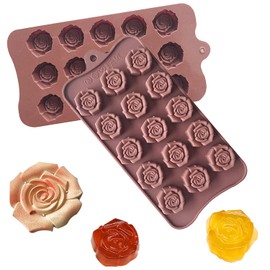 OMDBAGD 2 Pack Valentine's Day Silicone Molds Chocolate Candy Mold Rose Flower Baking Molds Non-stick Silicone Tray Fancy Shapes for Fat Bombs, Caramels, Jello, Gummy, Truffles, Ice Cubes