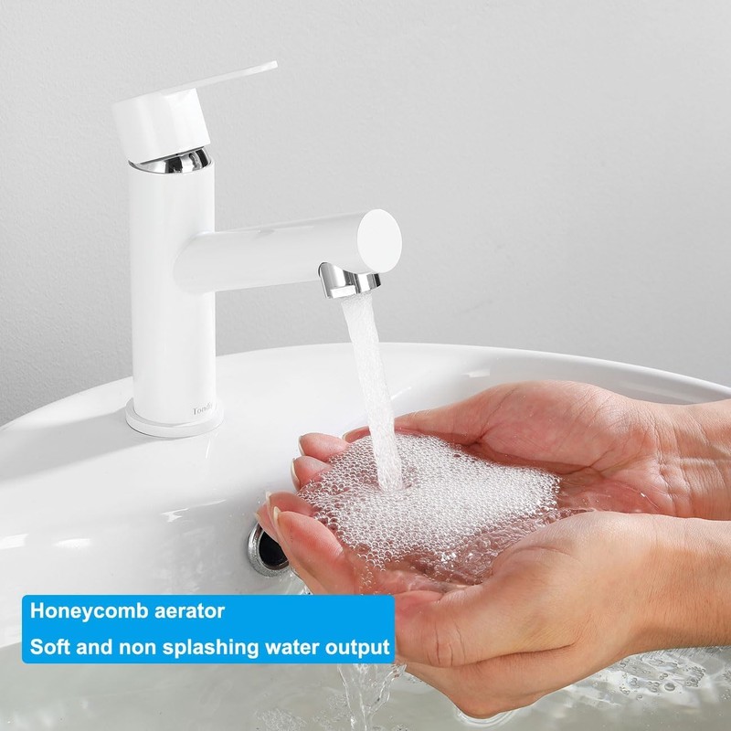 Tondiy Bathroom Tap, White, Washbasin Tap with Spout, Height 87
