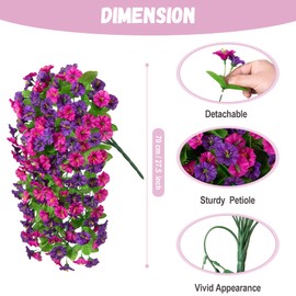 Artificial Fake Hanging Flowers Plants for Outdoor Spring Summer Decoration, 2PCS Faux Silk Morning Glory Long Vines Stems UV Resistant Look Real for Outside Home Porch Patio(Violet Red Purple)