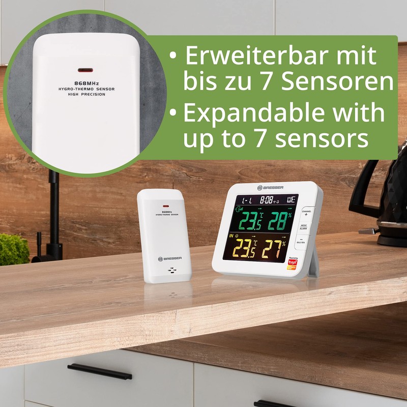 Bresser WiFi Smart Home 7-Channel Tuya Wireless Thermometer Hygrometer with