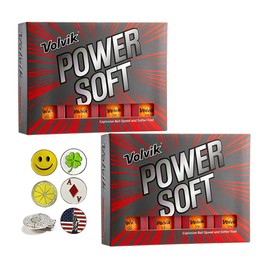 Volvik Power Soft Golf Balls 2 Dozen (Orange) Bundle with 5 Ball Markers & 1 Magnet Hat Clip