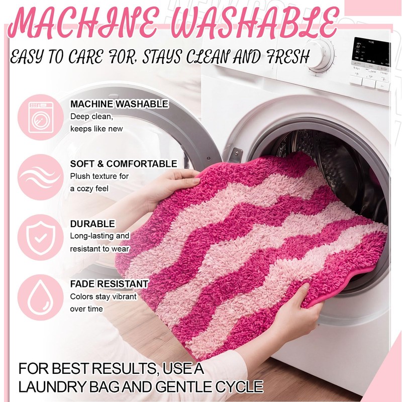 Nuanchu Cute Scalloped Bathroom Rug, Plush Tufted Absorbent Soft Wave