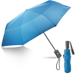 EZIYIN Travel Compact Umbrella, Folding Travel Umbrella for Rain and Shine Small, Windproof Automatic Open/Close, Portable Mini Umbrellas for Backpack, Purse, Suitcase (Light Blue)