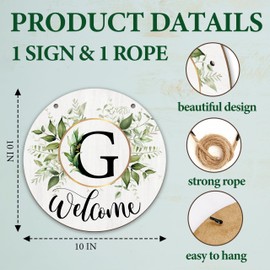 Letter G Wreaths Welcome Sign For Front Door, Greenery Boho Decorations Monogram Sign For Home, Initial Door Signs Wreath For All Seasons, Last Name Signs Housewarming Gifts For Friends Family -07