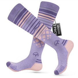 Ski Socks 2-Pack Merino Wool, Over The Calf Non-Slip Cuff for Men & Women